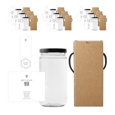 一字型罐375 蜂蜜瓶 320ml+瓶蓋 黑色+瓶身貼紙簡約蜂蜜L+封口貼紙簡約蜂蜜封口A組, 10組