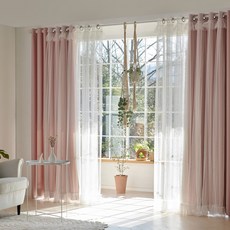 VIEW HOUSE Velice 抓皺蕾絲分離式遮光窗簾組, 玫瑰粉色