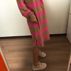 孕婦排扣條紋長袖連身裙