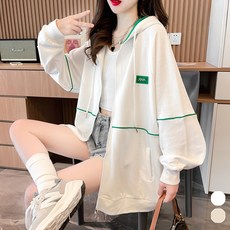 루즈핏 그린 라인 후드 스트링 집업 00101