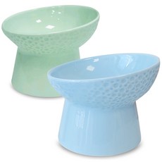 모나지오 반려동물 달나라 경사형 도자기식기 2종 세트, 그린, 블루, 1개