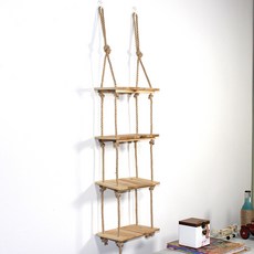 BNP 壁掛式懸掛繩索裝飾梯形層架, 03 淺橡木色 4層