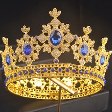 Luna Glam 花朵派對 自助婚紗 珠寶皇冠 WC838, 1個, 金藍色