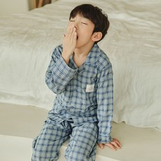 찌니야 남아용 컨트리체크 학생 긴팔 잠옷 상하의 세트