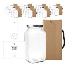 方形蜂蜜瓶 760ml+蓋子 銀色+簡約瓶身蜂蜜貼紙 L號+簡約蜂蜜封口貼 A款+盒子, 12組