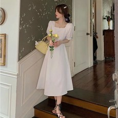 PEONIST 仙女方領中長連身裙, 白色
