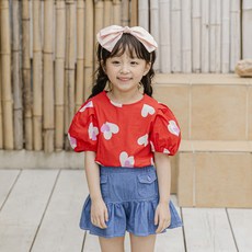 Lala Amang 女童款愛心印花泡泡短袖上衣