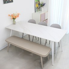 참갤러리 직사각 1800 6인용 세라믹 식탁 + 벤치 의자 + 의자 3p 방문설치, 식탁(무광 마블 화이트), 의자(그레이, 라이트 그레이), 일반 3 + 벤치 1