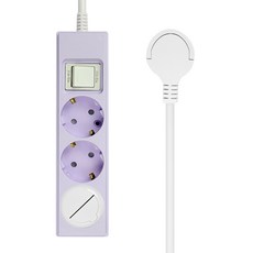 원스탑 제로갭 슬림 납작 절전 스위치 고용량 16A 멀티탭 3구 + 안전커버, 소프트 라벤더(멀티탭), 1개, 2m
