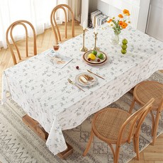 Maket Gamseong 新款棉質飄逸桌巾, 1個, 白色花朵, 100 x 140 cm