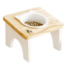 Spencer寵物貓咪造型陶瓷木質餐具, 白色的, 1個