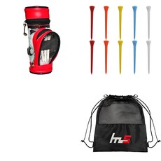 NAYASTYLE 高爾夫球袋 GFYP-133-2 + 塑膠高爾夫長球梯 10入 167-4 + PU袋套組, 紅色(球袋), 隨機出貨(長球梯)