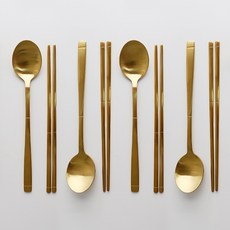 Bloom at home 霧面鈦金24K湯筷, 湯匙 4p + 筷子 4p, 金色, 1套