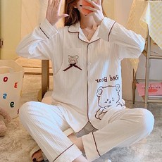 Estella 翻領小熊孕婦睡衣上下套裝 PJM410