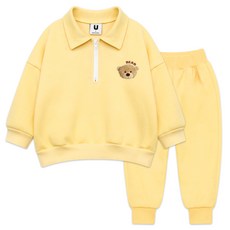 LITTLE RABBIT 童款半拉鍊式翻領小熊圖案長袖上衣+縮口長褲套裝