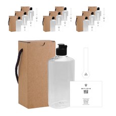 圓扁瓶 250ml+黑色蓋子+簡約瓶身貼紙 L號+瓶封貼紙 白色+手提紙盒, 10組