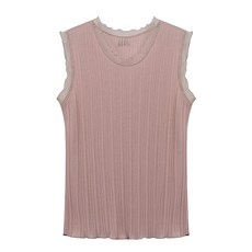 탱커스 여성용 라운드 레이스 믹스 민소매 티셔츠