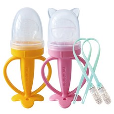 ange 咬咬樂輔食器 2入, 香蕉款(黃色)+貓咪款(粉色), 1組