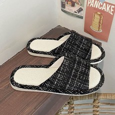 Cellinroom 防樓層噪音亞麻特威德客廳拖鞋, 黑色, 1個