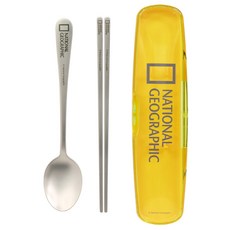 LiLFANT 兒童用 National Geographic Essen 全不鏽鋼一鍵式餐具盒 + 湯匙 + 筷子組 NG7971, 餐具盒 + 湯匙 + 筷子, 混合顏色, 1套