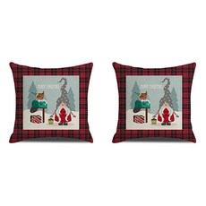 紅色格紋迷你聖誕老人角色居家裝飾抱枕套 2件組