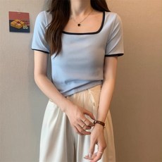 I'M MONG 女款透氣莫蒂方領基本款羅紋短袖T恤