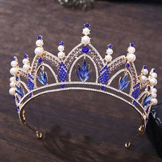 LUNA GLAM 自助婚紗 宮殿珍珠水晶皇冠 H1297, 金藍色, 1個