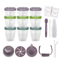 Bebelock Tritan副食品刻度密封罐禮盒組 130ml 3入+180ml 3入+240ml 3入+吸盤+點心蓋+矽膠杓+PP杓+杓具收納盒+吸管杯蓋+雙耳把手+替換吸管+吸管清潔刷+標籤貼 24入, 豆沙色, 1組