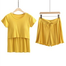 뿌뜨리아 임산부 플러스 사이즈 모달 반팔 반바지 수유 홈웨어 세트