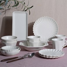 Syracuse CHINA Nature 雙人韓式餐具組 13件組, 飯碗 2p + 湯碗 2p + 小菜碟 12.9cm + 小菜碟 14cm + 圓盤 17.6cm 2p + 圓盤 23.2cm + 八角碗 + 長方盤 + 馬克杯 280ml x 2p, 白色, 1套