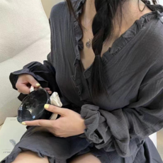 PEONIST 女性荷葉邊可愛睡衣睡袍