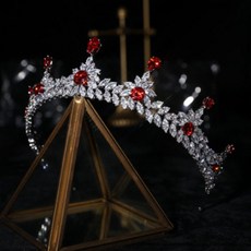파티용품 헤어 액서사리 웨딩 하이 엔드 지르콘 크라운, 레드, 1개