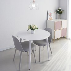 참갤러리 원형 850 세라믹 식탁 세트 2인용 방문설치, 화이트 + 그레이, 일반의자 2