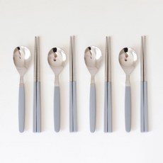 Kamome Kitchen 兒童湯匙筷子4人組, 4組, 銀藍色, 勺子+筷子