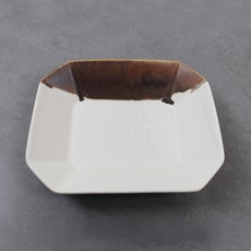 달소금 도자기 보울 샐러드 1인용 덮밥 파스타 팔각볼, 화이트 + 브라운, 1개