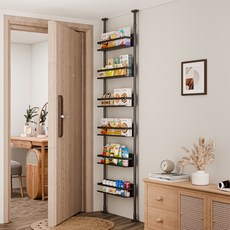 Flanders 免鑽孔頂天立地式多用途門後收納固定式6層掛衣架, 黑色