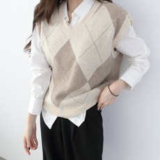 Zenit 女款Poco菱格紋羊毛針織V領背心