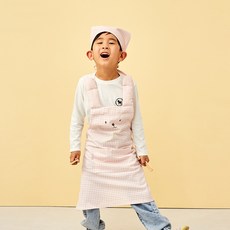 Modern House 兒童格子圍裙+頭巾套裝, 粉色