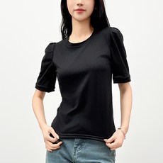 더시럽 여성용 심플 퍼프 소매 라운드 반팔티