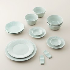 YOON CERAMICS 韓國製 清雅 2人份居家套餐 14p, 飯碗 2p + 湯碗 2p + 醬料碟 2p + 小菜盤 小 2p + 小菜盤 中 2p + 盤子 小 + 盤子 中 + 筷匙架 2p, 單一顏色