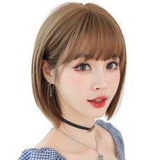 HiYuni 直髮鮑伯頭全頂假髮 32cm + 髮網 + 支架組, 蜂蜜棕