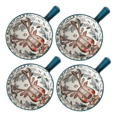 Willive 動物圖案單柄瓷碗, 海軍藍, 4個