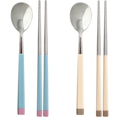 Sang Sang and 兒童湯匙筷子組, 1組, 藍色+象牙白, 2湯匙+2筷子