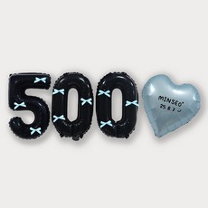 올리브파티 숫자 풍선 + 발레코어 리본 9p 레터링하트 세트, 숫자풍선500(블랙), 리본(블루), 1세트