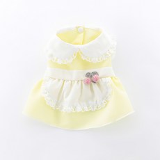 PASTEL PET 寵物櫻桃蕾絲洋裝, 黃色