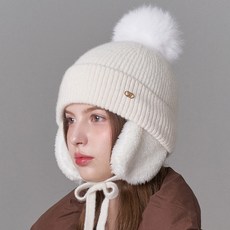 WHITE SANDS 女款麻花絞紋護耳Ella下巴帶毛帽