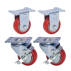 World Clean 聚氨酯紅色腳輪 固定型2入 + 煞車型2入, 1套