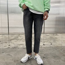 男款彈性修身直筒牛仔褲10分褲