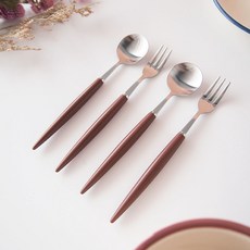 백산 보겐 에펠 티스푼 + 티포크 세트 실버 초코, 1세트, 티스푼 2p + 티포크 2p