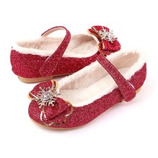 Lulushu 女童亮片雪花裝飾毛絨平底鞋